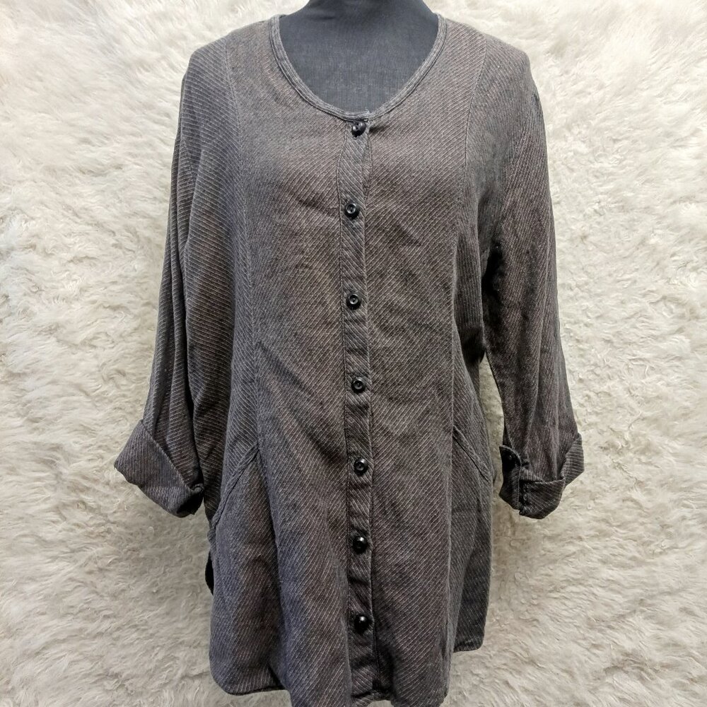 Flax Jeanne Engelhart Brown Blouse Shirt Jacket Button Down Linen Size small